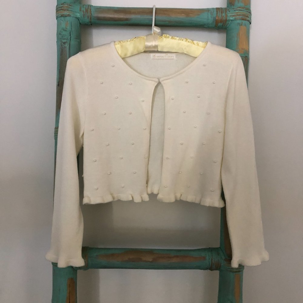 American Princess Sweater with Ruffles and Pearls NWOT